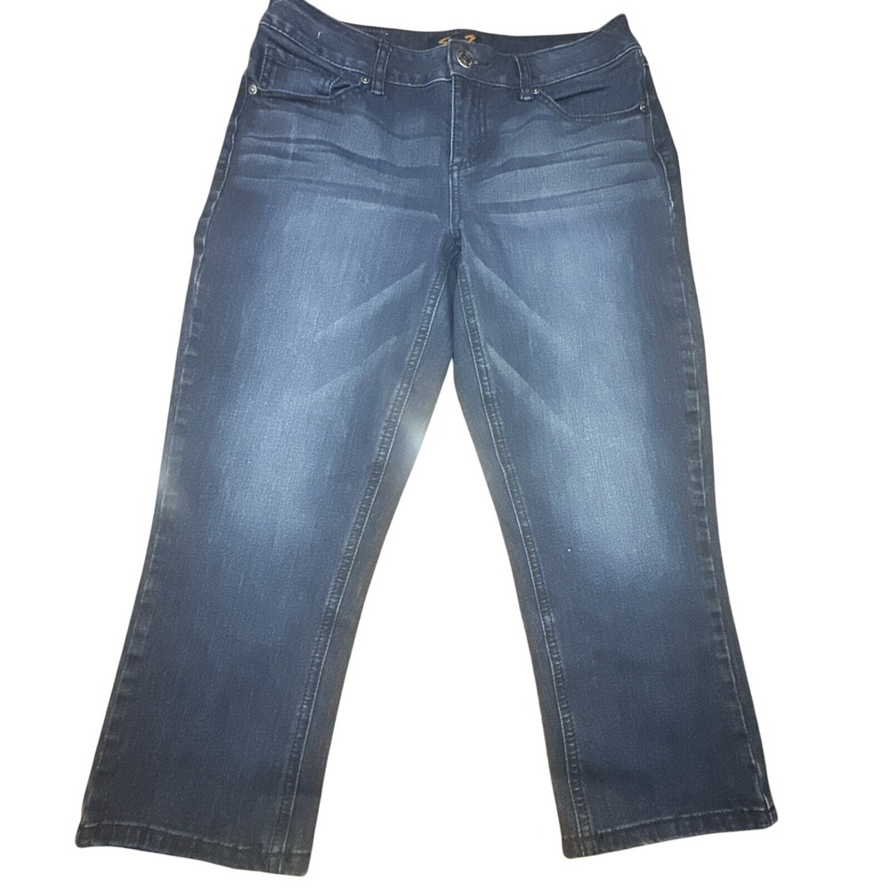 Seven7 Skinny Crop Jeans Womens 8 Dark Wash Whiskered Stretch Denim RN109890
